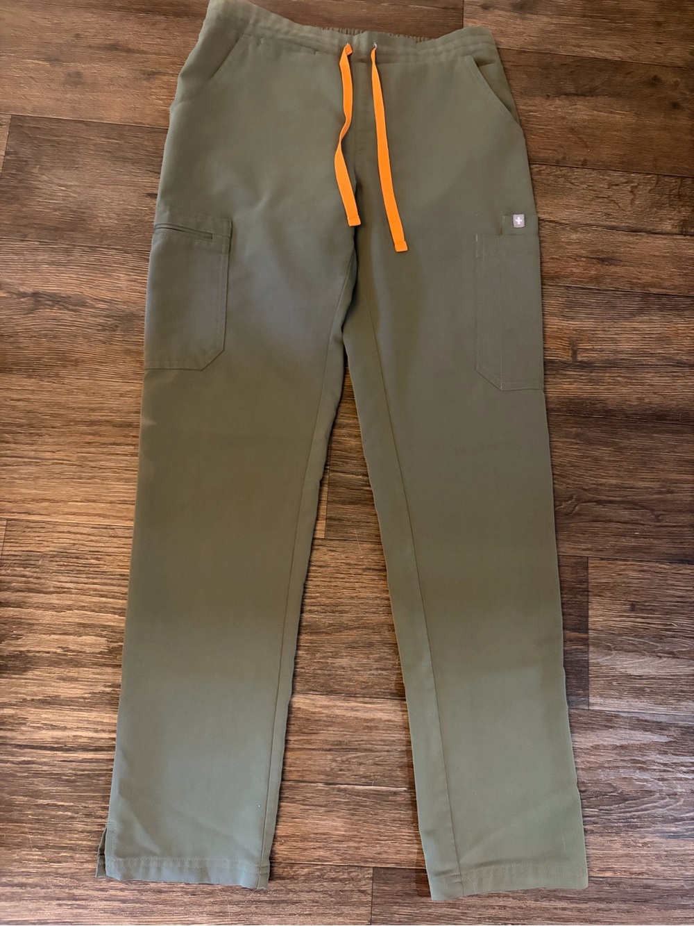 Figs Women’s Olive Green w/ Neon Orange Drawstring Yola Scrub Pant Size XS